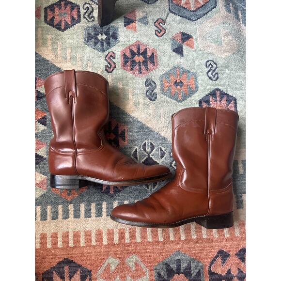 Vintage Diamond J Brown Leather Roper Boots – Made in Mexico – Size 9D - Picture 1 of 7